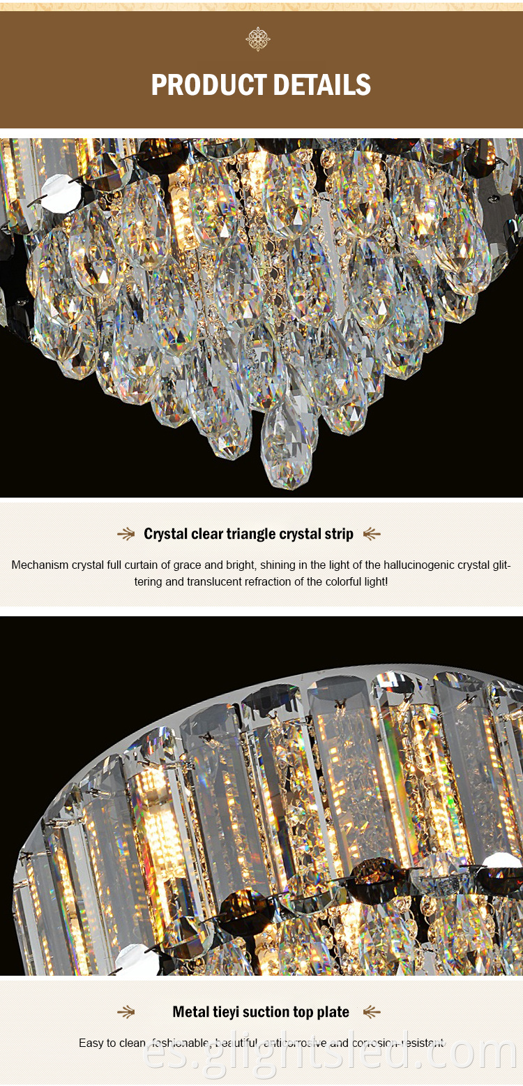 Nuevo diseño de ahorro de energía personalizado moderno de acero inoxidable de lujo de cristal K9 lámpara de luz led